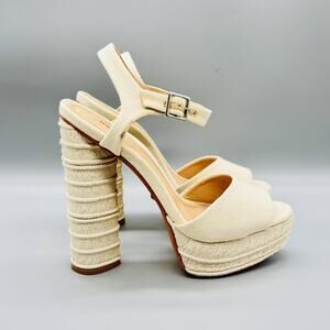 SCHUTZ Cream Platform Block Heel Sandals